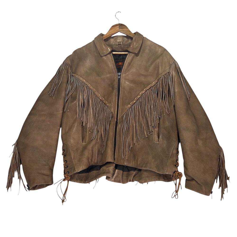 Vtg 90's UNIK Leather Fringe Leather Biker Jacket Women 3XL Brown Quilted Lining